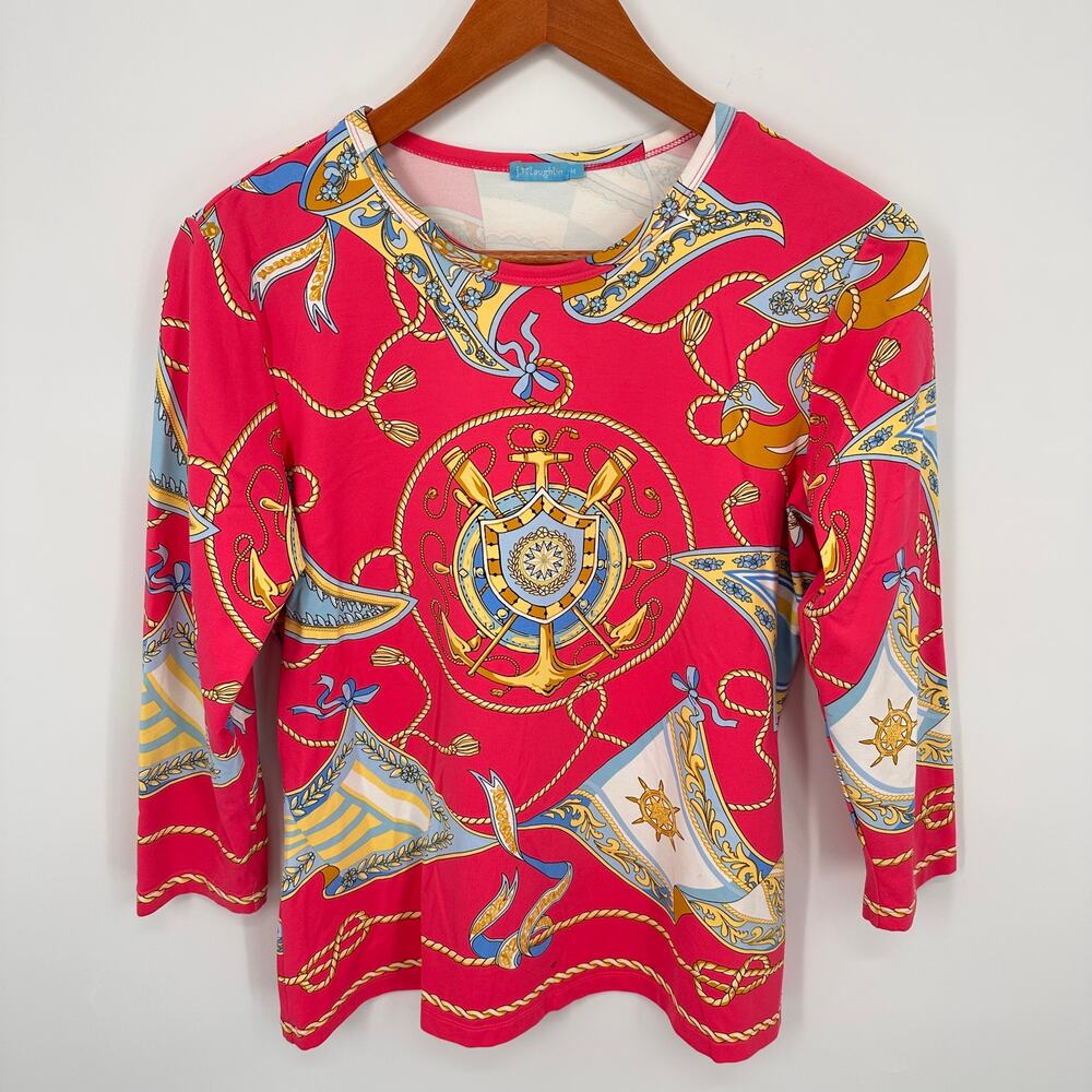 J. MCLAUGHLIN Signature Catalina Cloth Pink Nautical 3/4 Sleeve Top // M